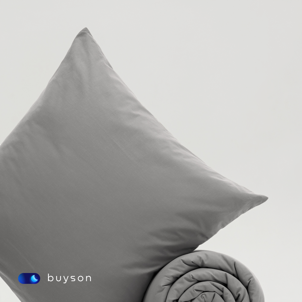 Комплект наволочек buyson BuyDream 50х70 см, хлопковый поплин, цвет стальной - фото 8