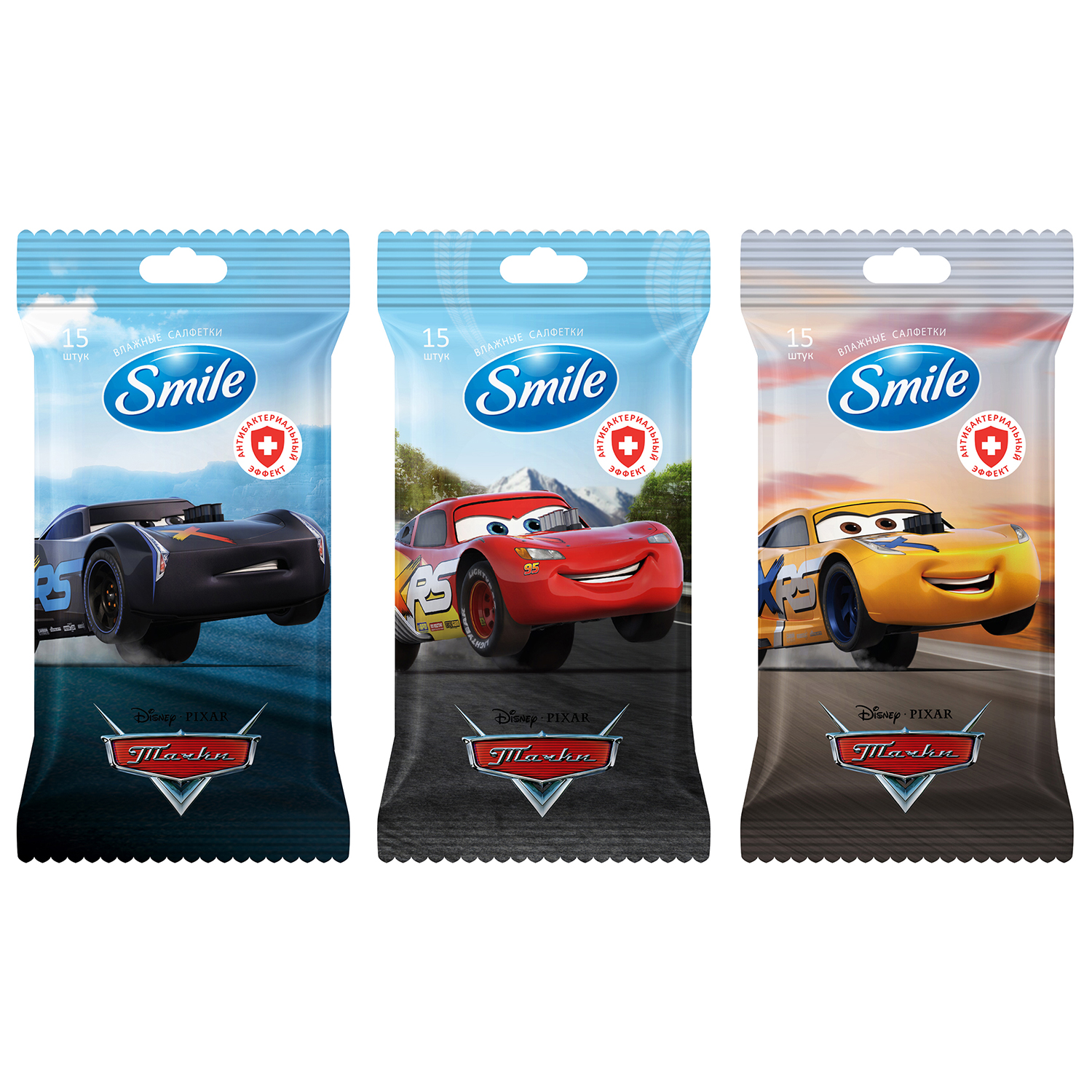 Салфетки Smile Cars антибактериальные 15шт в ассортименте - фото 1