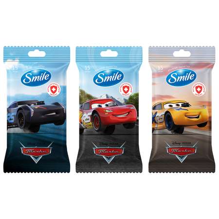 Салфетки Smile Cars антибактериальные 15шт в ассортименте