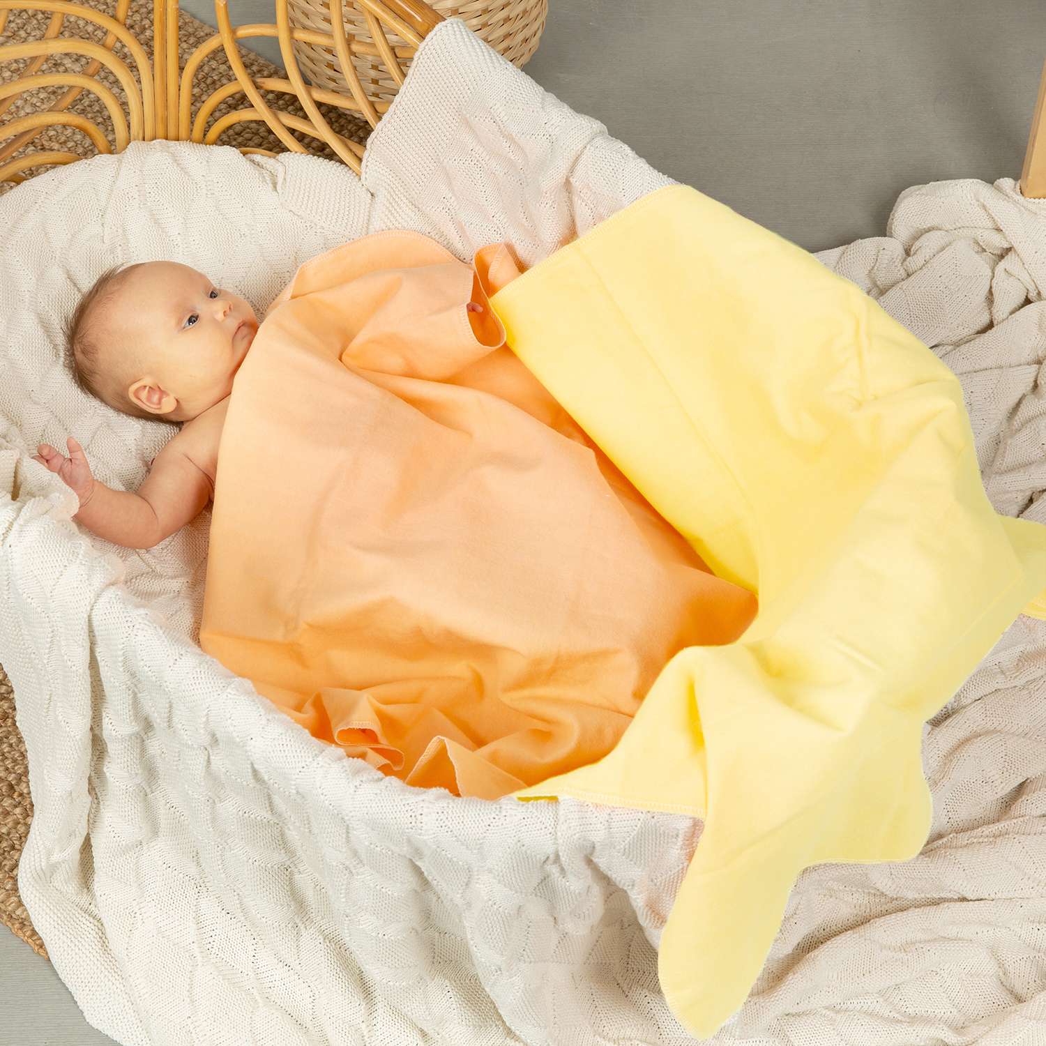 Пеленка фланелевая Чудо-чадо для новорожденных «Тональность» персик/желтый 75х120см 2 шт - фото 4