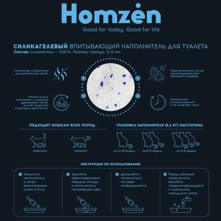 Наполнитель для кошачьего туалета Homzen силикагелевый 6.4кг 15.2л