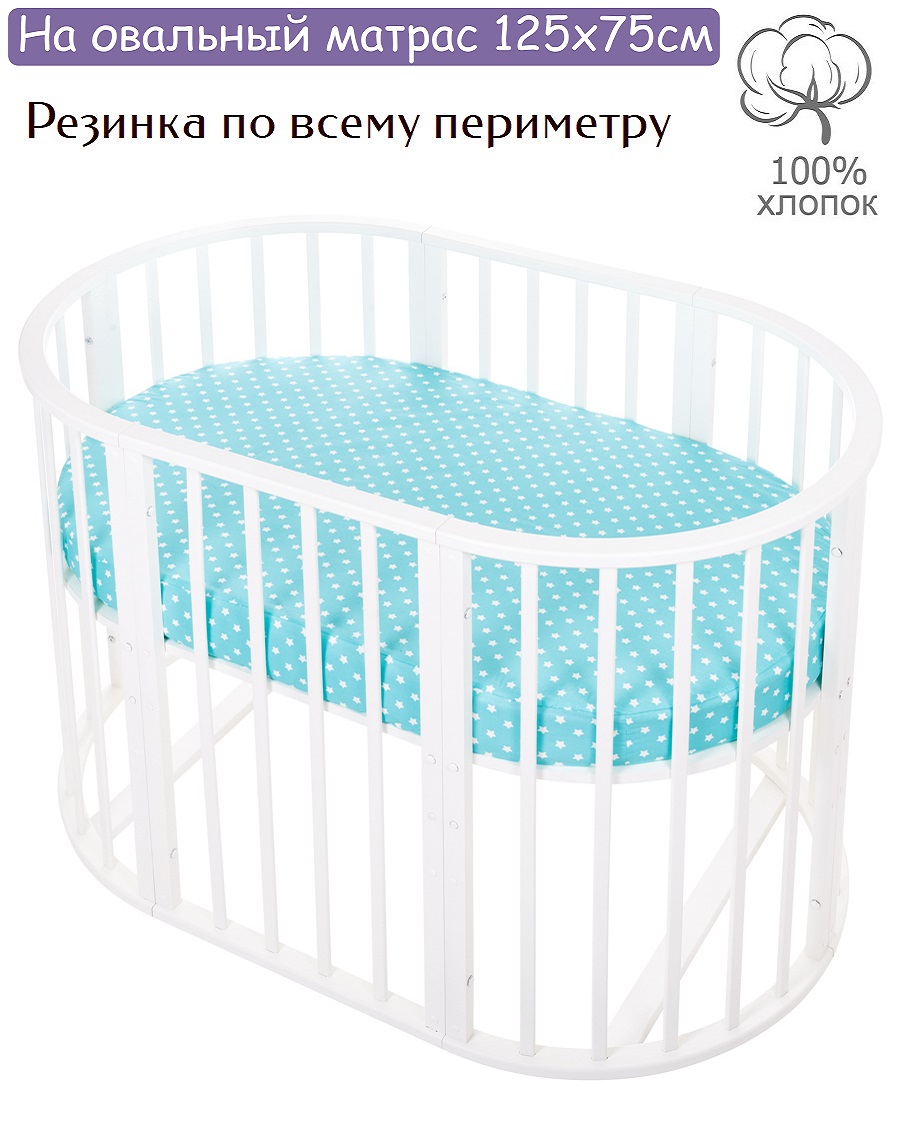 Простынь на резинке Lemony kids Stars Мятный овальная поплин - фото 1