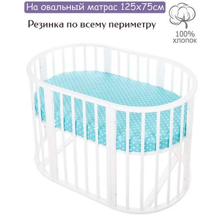 Простынь на резинке Lemony kids Stars Мятный овальная поплин