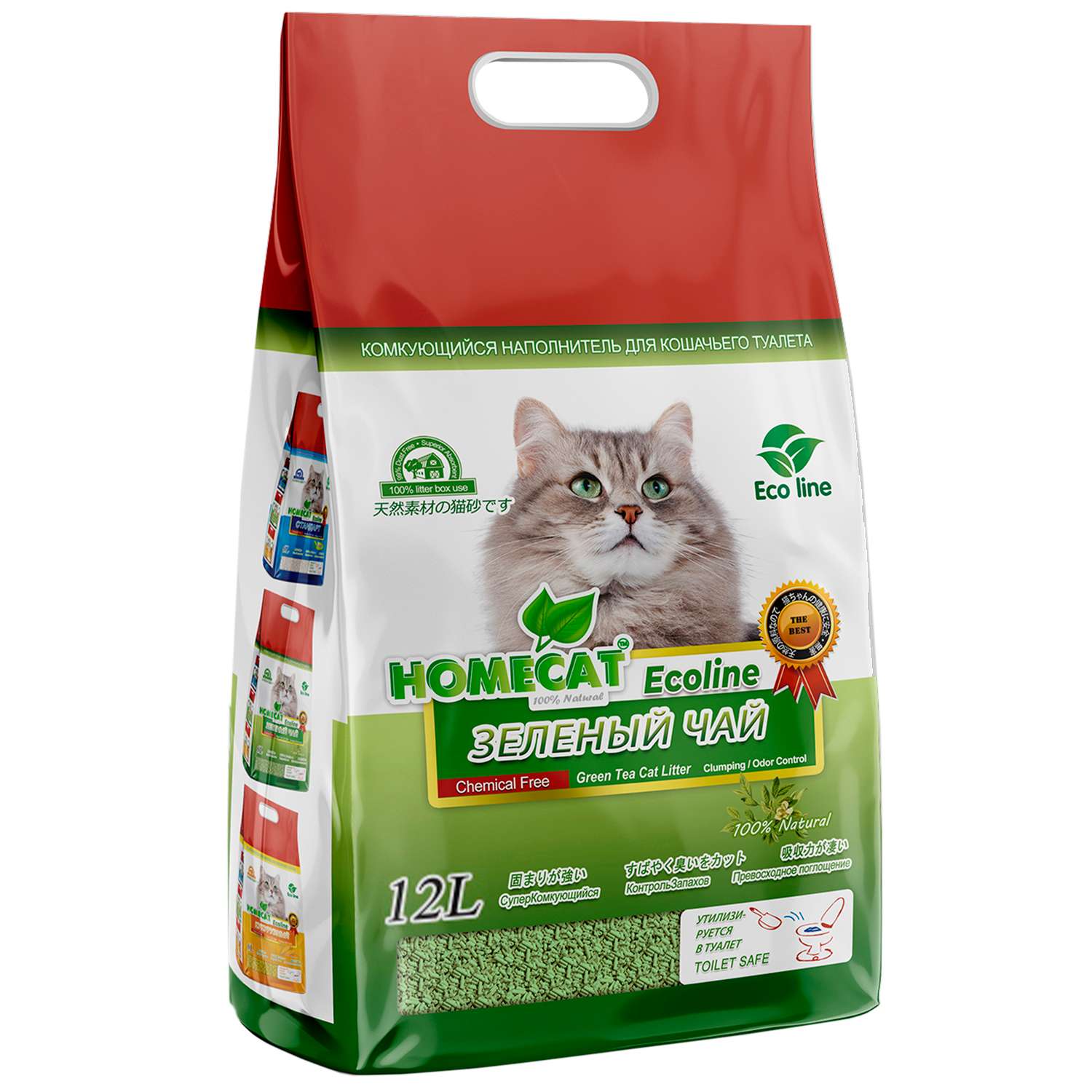 Наполнитель для кошачьих туалетов HOMECAT Ecoline комкующийся с ароматом зеленого чая 12л - фото 1