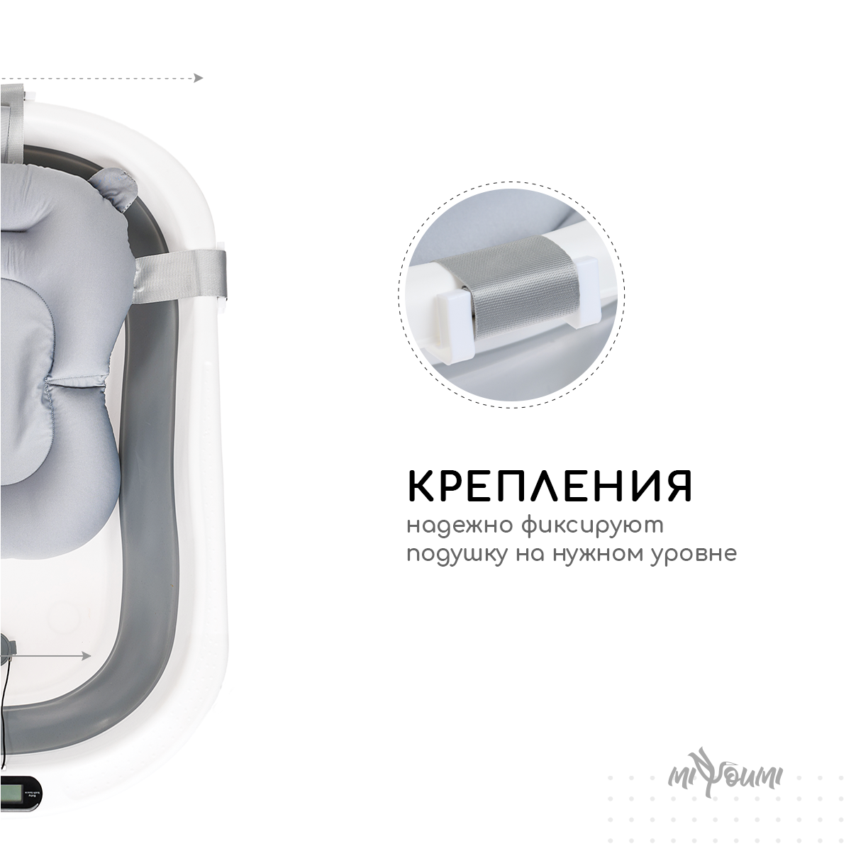 Ванночка для новорожденных Miyoumi с матрасиком и термометром складная - Cloud - фото 6