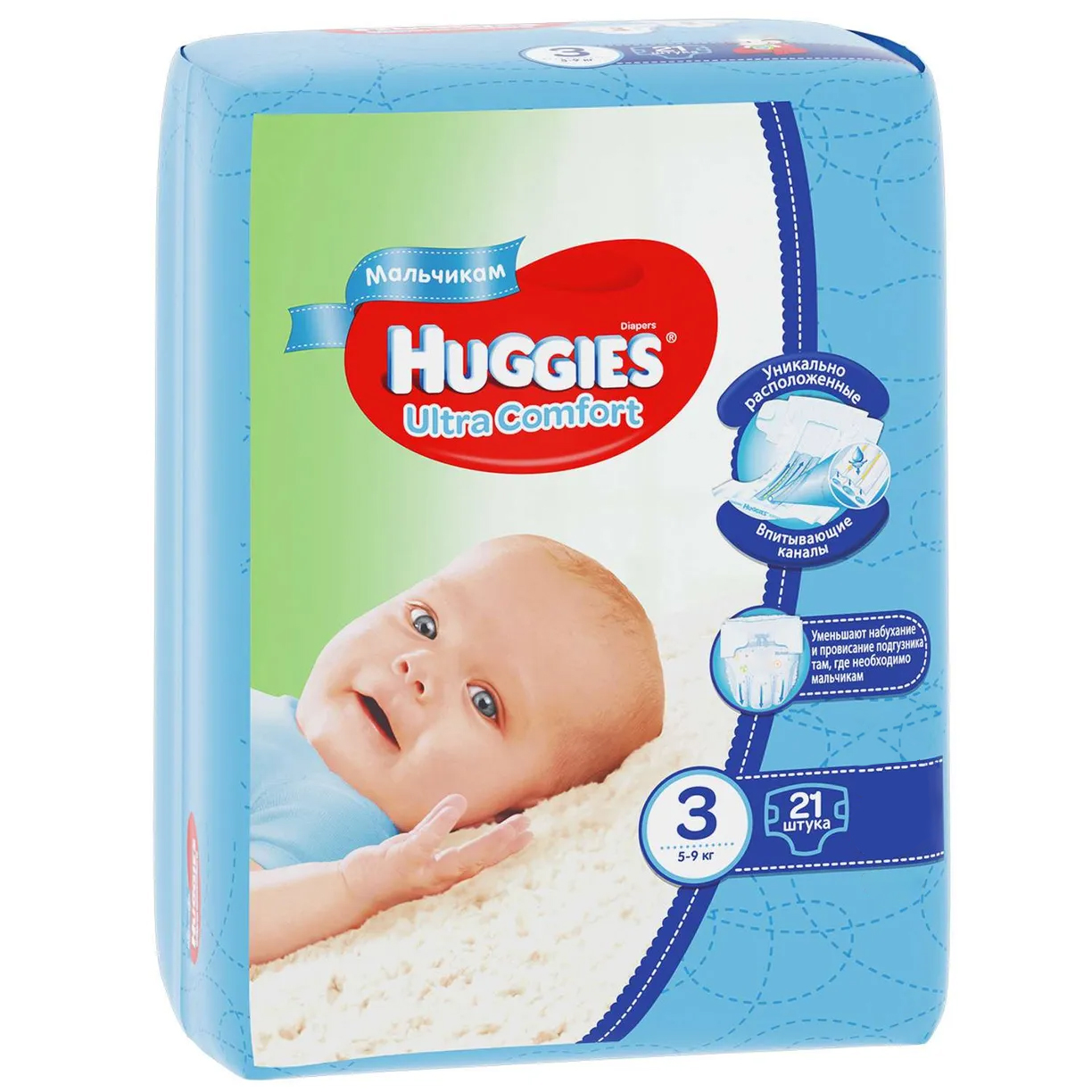 Подгузники для мальчиков Huggies Ultra Comfort 3 5-9кг 21шт