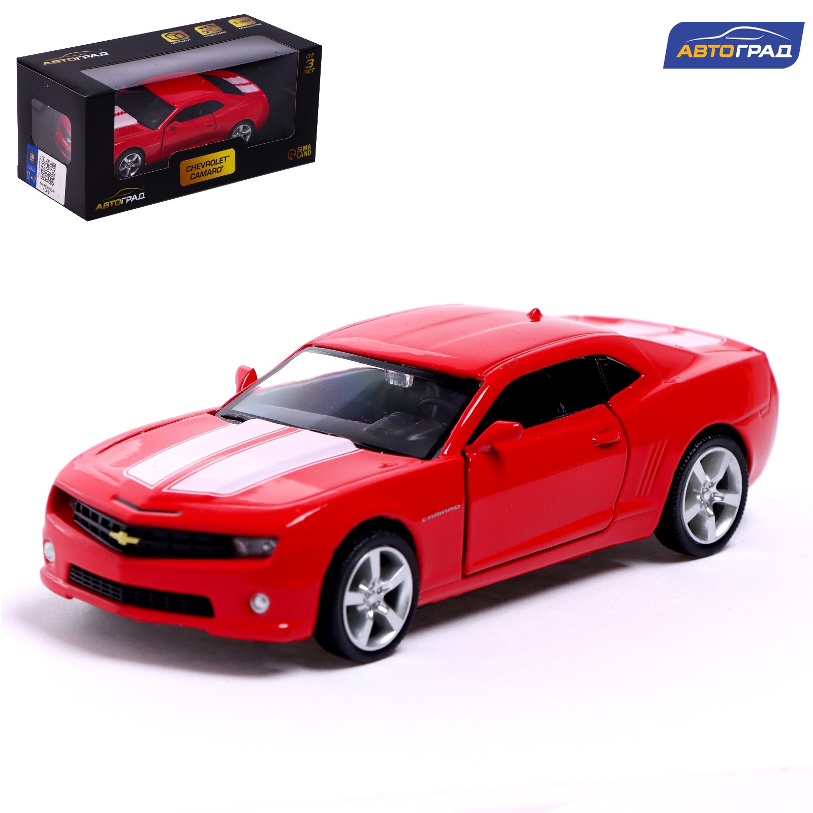 Машина Автоград металлическая CHEVROLET CAMARO. 1:32. открываются двери.  инерция. цвет красный купить по цене 812 ₽ в интернет-магазине Детский мир