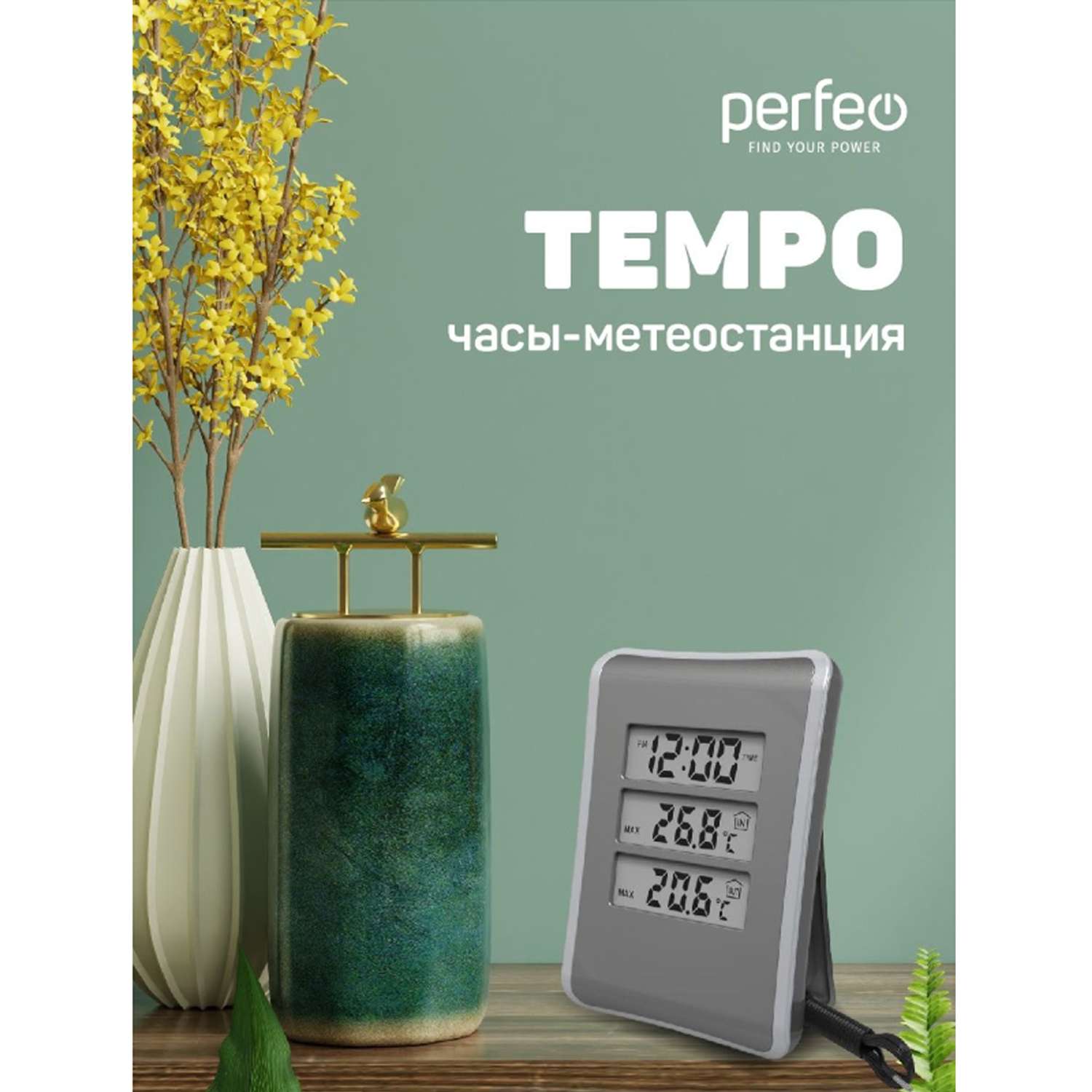 Часы-метеостанция Perfeo Tempo серебряный PF-S3316E - фото 2