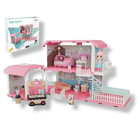 Кукольный дом SHARKTOYS двухэтажный дом с террасой и верандой в комплекте кукла