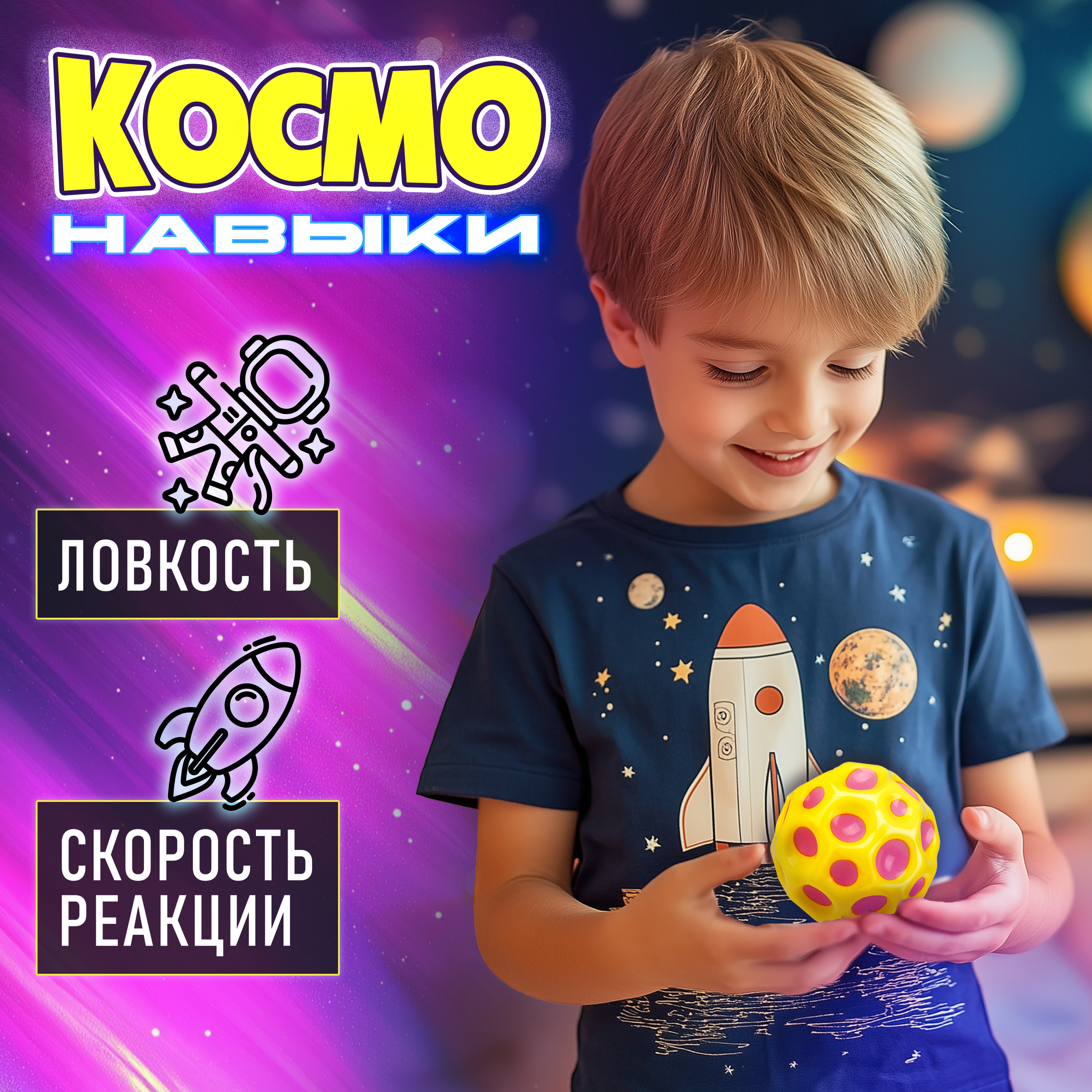 Мяч детский moon ball Крутой Замес 1TOY попрыгунчик лунный галактический мон бол розово-желтый - фото 5