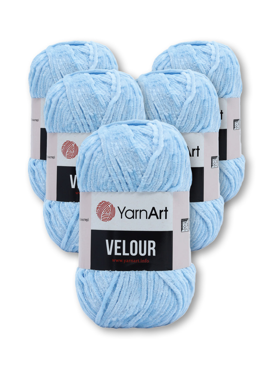 Пряжа для вязания YarnArt Velour 100 г 170 м микрополиэстер мягкая велюровая 5 мотков 851 голубой - фото 3