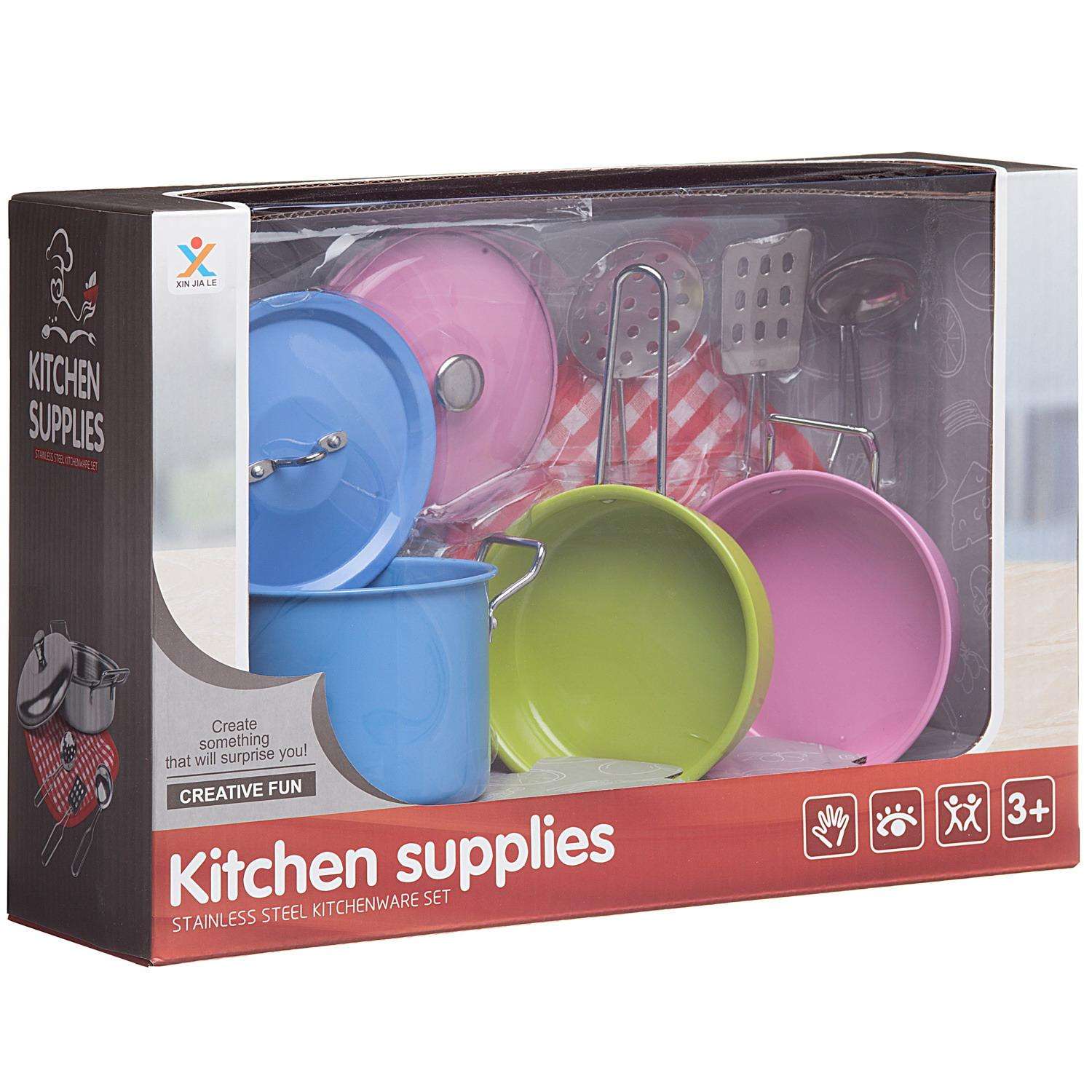 Игровой набор ABTOYS Посуда металлическая разноцветная 9 предметов - фото 2