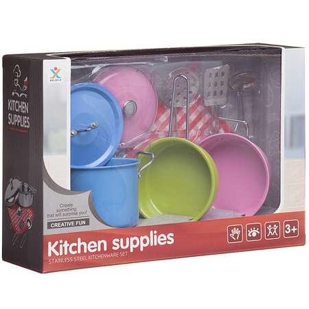Игровой набор ABTOYS Посуда металлическая разноцветная 9 предметов