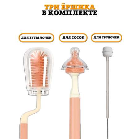 Ершик силиконовый Floopsi для бутылочек и сосок 3шт. Сушилка для ершиков