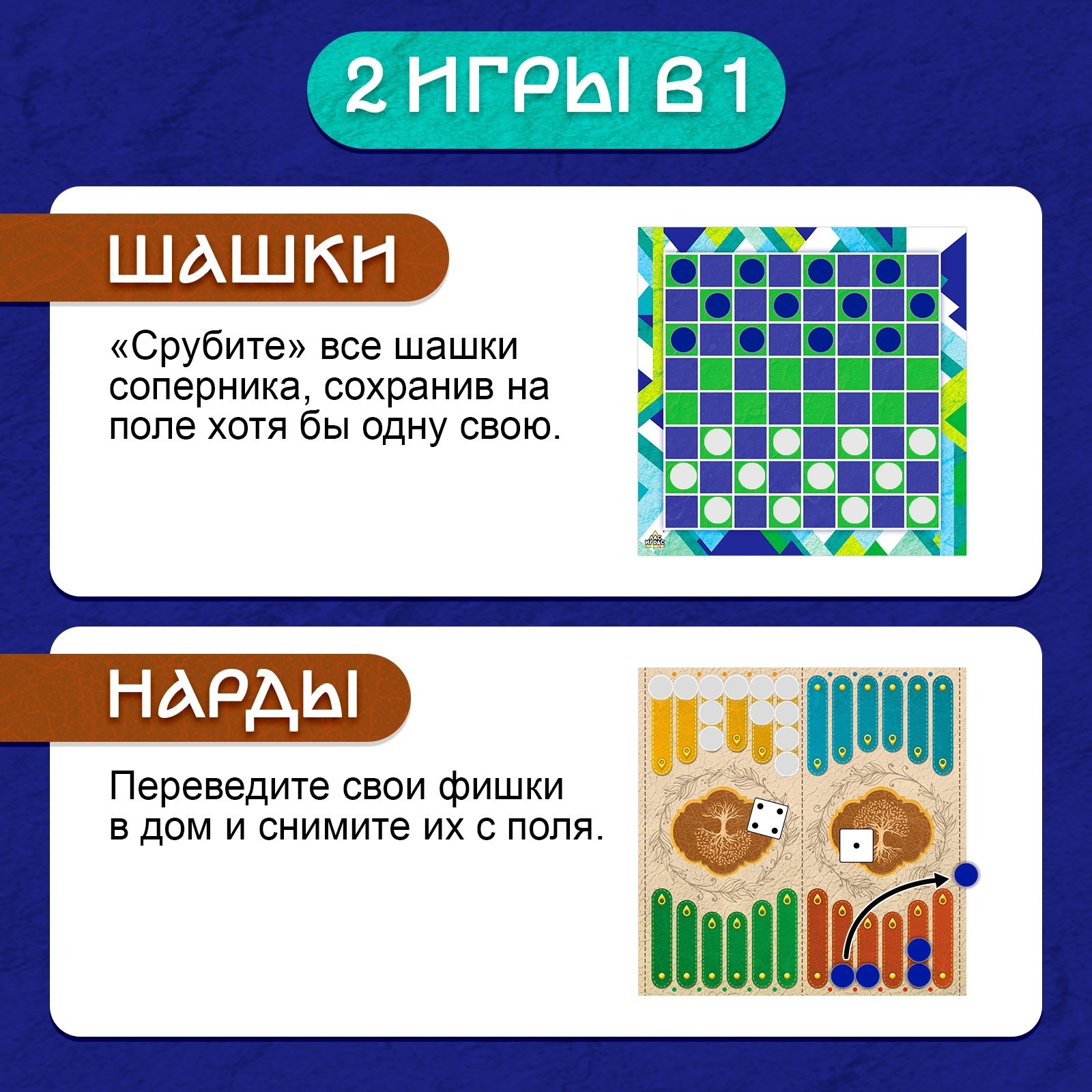 Настольная игра Лас Играс KIDS 2 в 1 «Шашки» и «Нарды» - фото 3