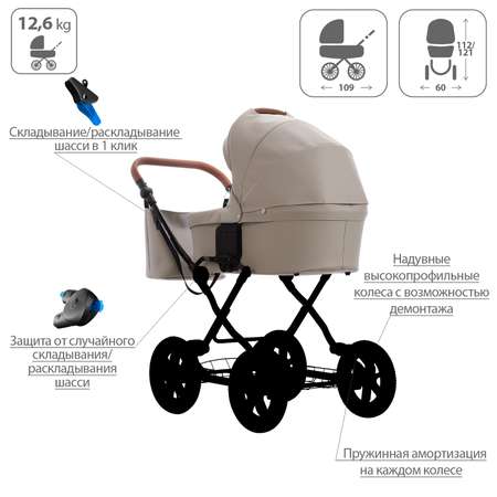 Коляска 2в1 Bebetto Aquarius PRO экокожа шасси Черное 06