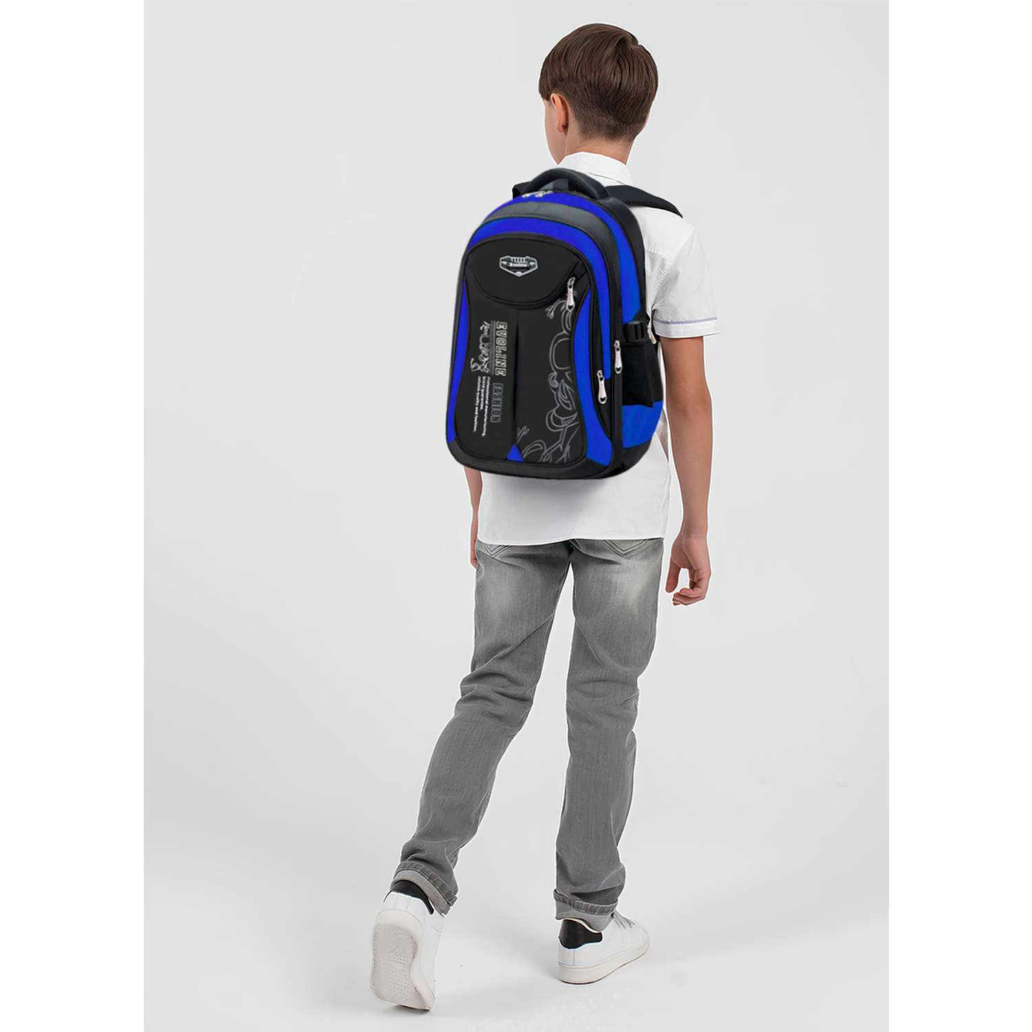 Рюкзак школьный Evoline средний черно-голубой EVO-158-1 - фото 12