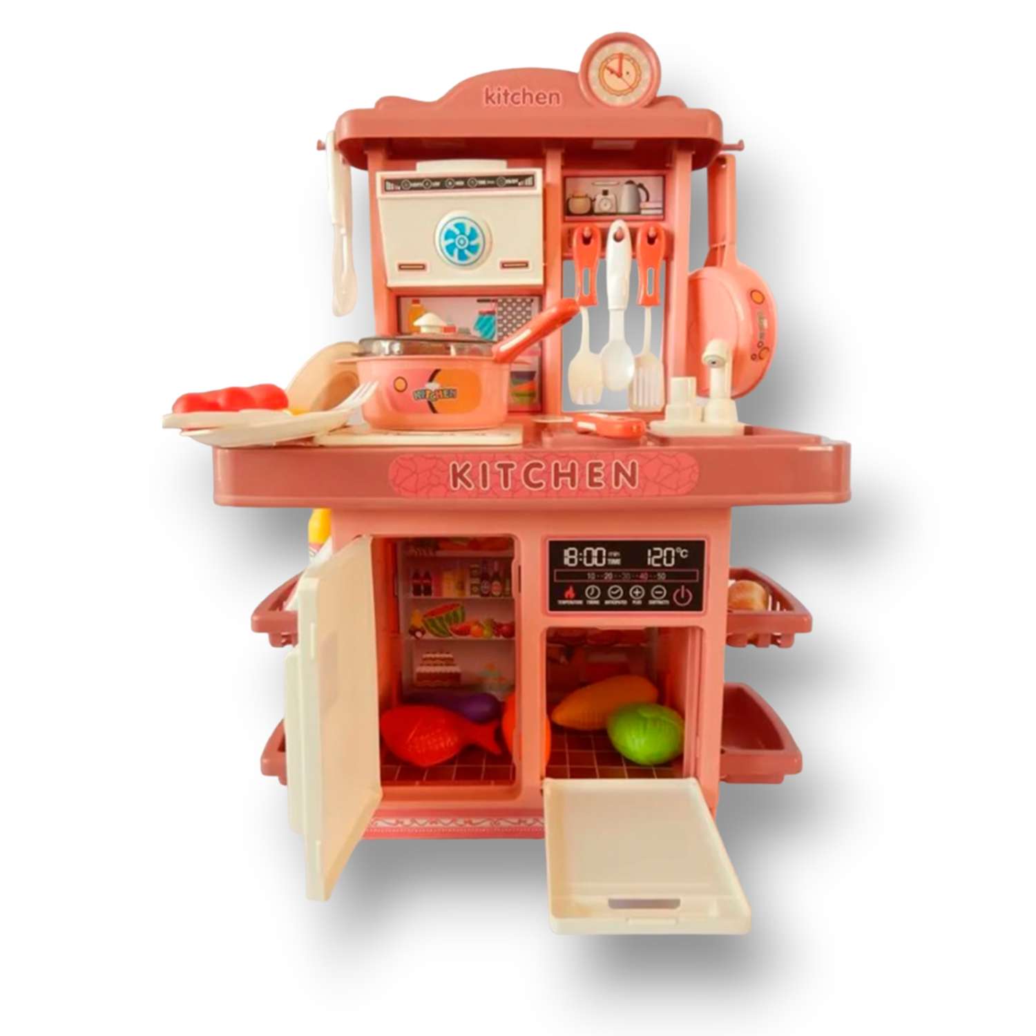 Кухня игровой набор SHARKTOYS 35 предметов розовый свет звук вода - фото 1