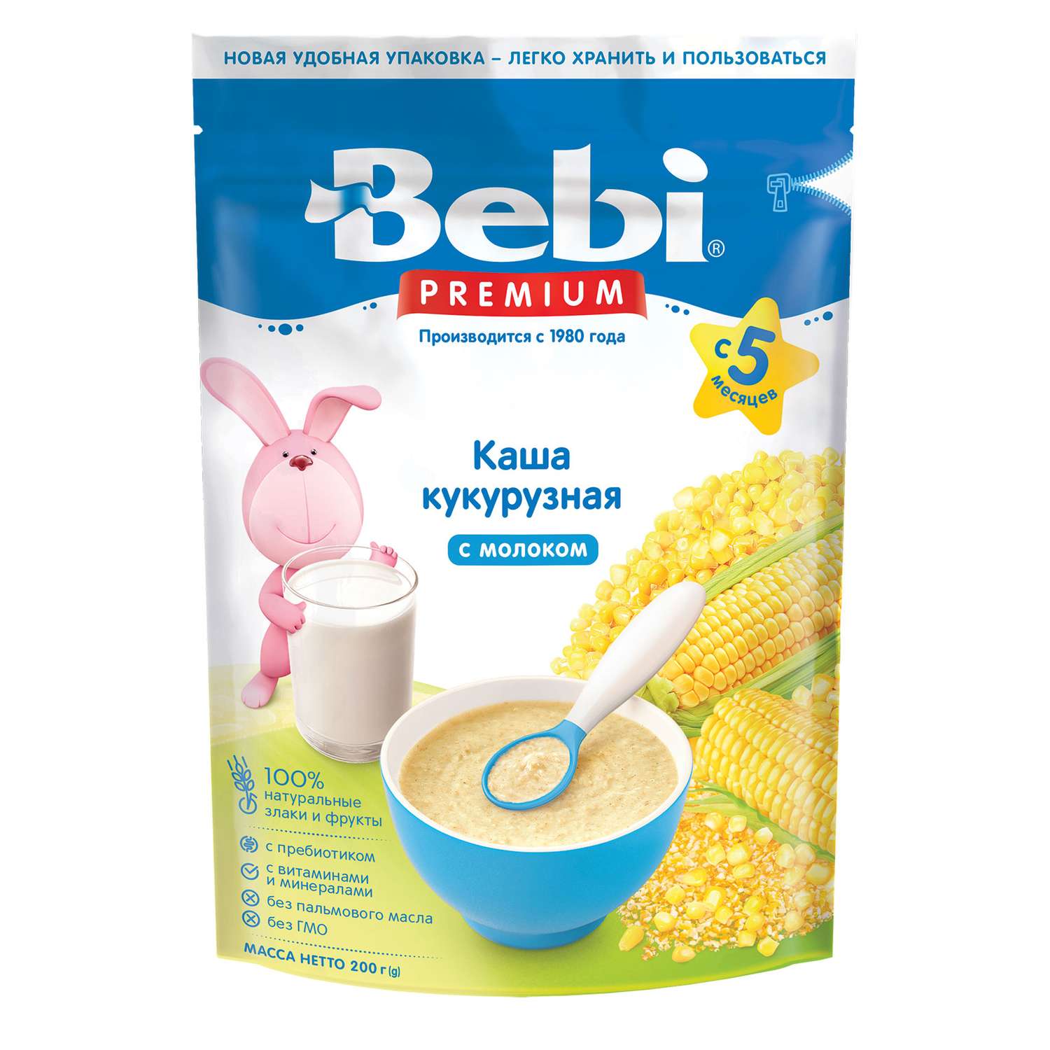 Каша молочная Bebi Premium кукурузная 200г с 5 месяцев - фото 1