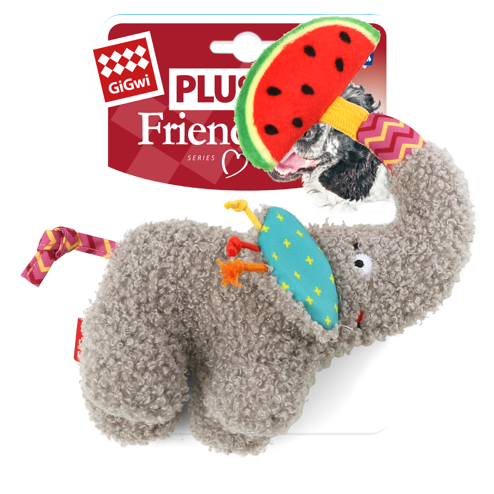Игрушка для собак GiGwi Plush Friendz Слоник с арбузом 19см - фото 3