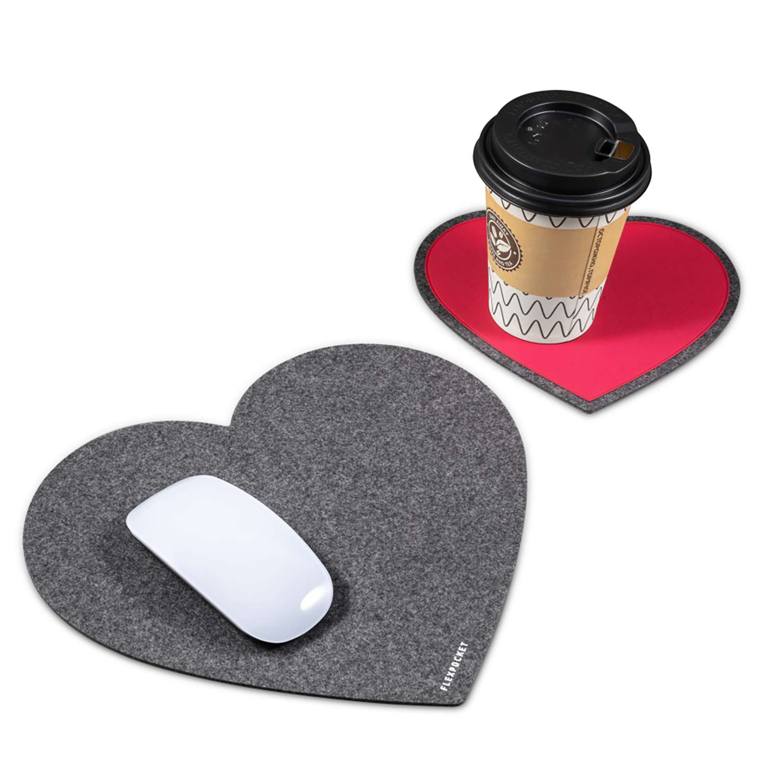Настольный коврик Flexpocket для мыши в виде сердца с подставкой под кружку темно-серый 2 шт в комплекте - фото 2