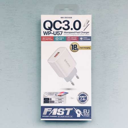 Сетевое зарядное устройство WK Design Max Fast QC 3.0/USB 2.4A /18W/быстрая зарядка для телефона