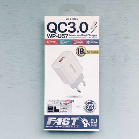 Сетевое зарядное устройство WK Design Max Fast QC 3.0/USB 2.4A /18W/быстрая зарядка для телефона