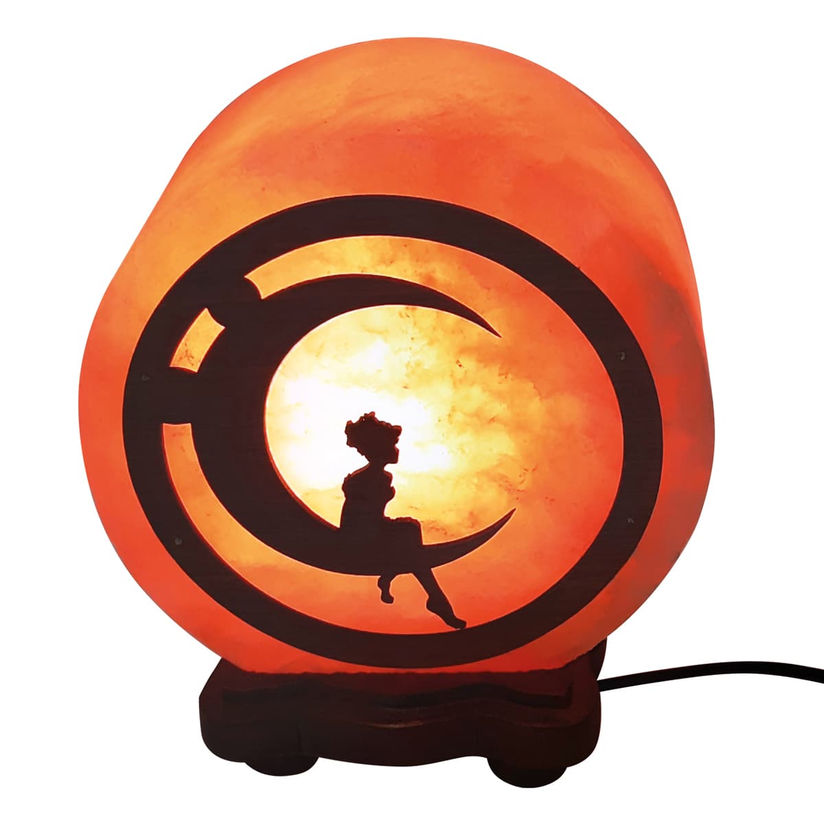 Солевая лампа Wonder Life Круг-6 Мальчик на луне с деревянной картиной 3-4кг Гималайская соль - фото 1