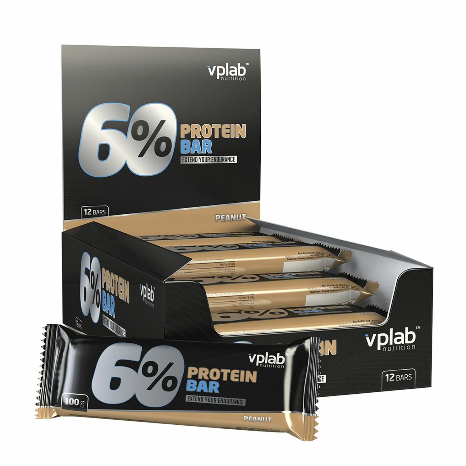 Батончик VPLAB Protein bar 60% арахис 100г - фото 2