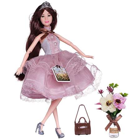 Кукла ABTOYS Летний вечер с диадемой в платье с ажурной двухслойной юбкой темные волосы 30см