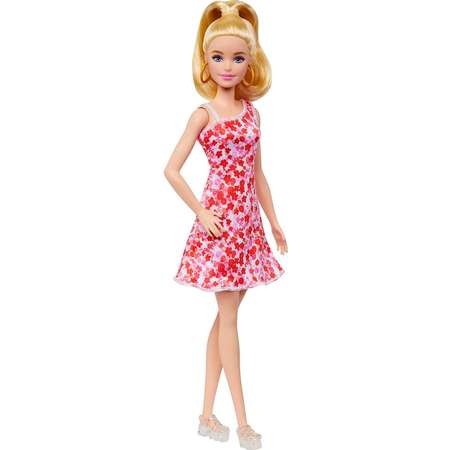 Кукла Barbie Fashionistas со светлым хвостиком и цветочным платьем HJT02
