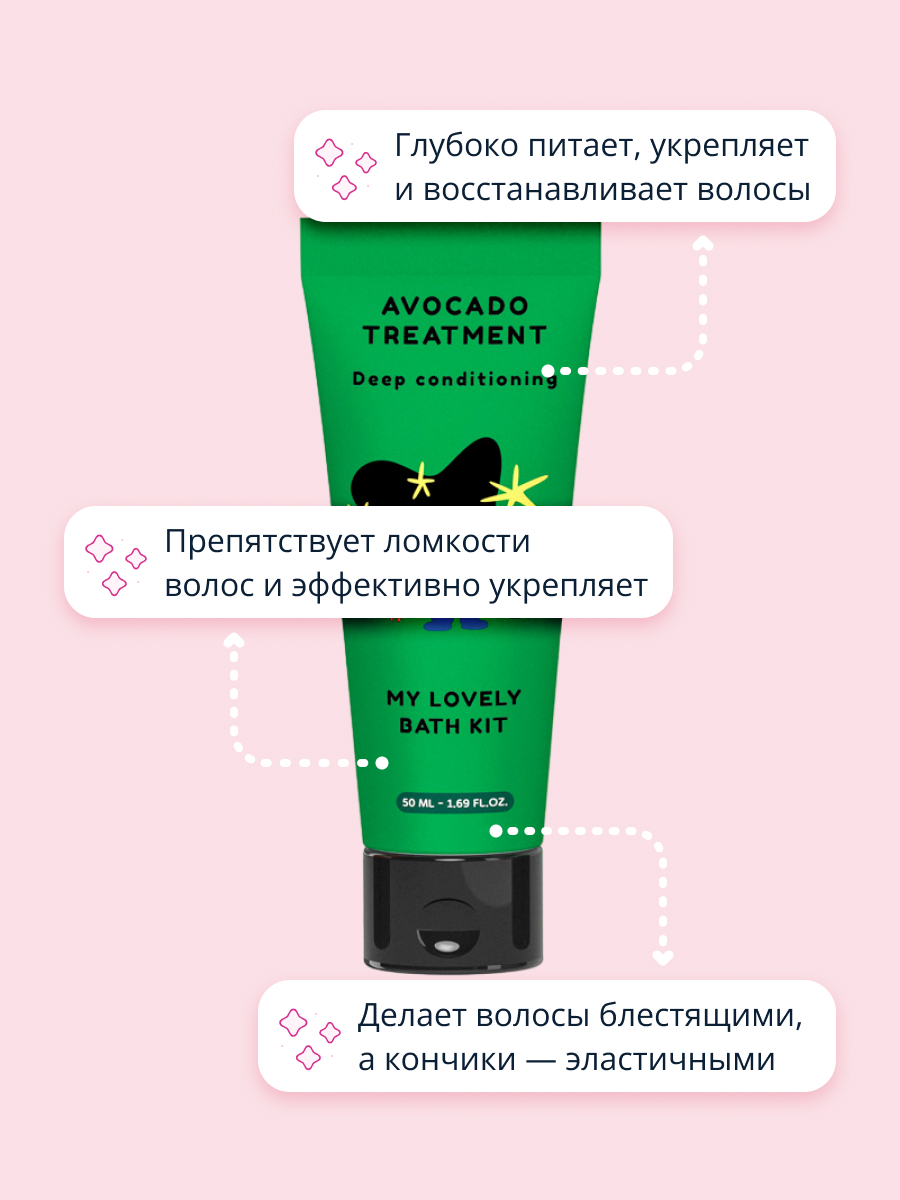 Маска для волос (мини) Quret My lovely bath kit с маслом авокадо (увлажняющая) 50 мл - фото 3