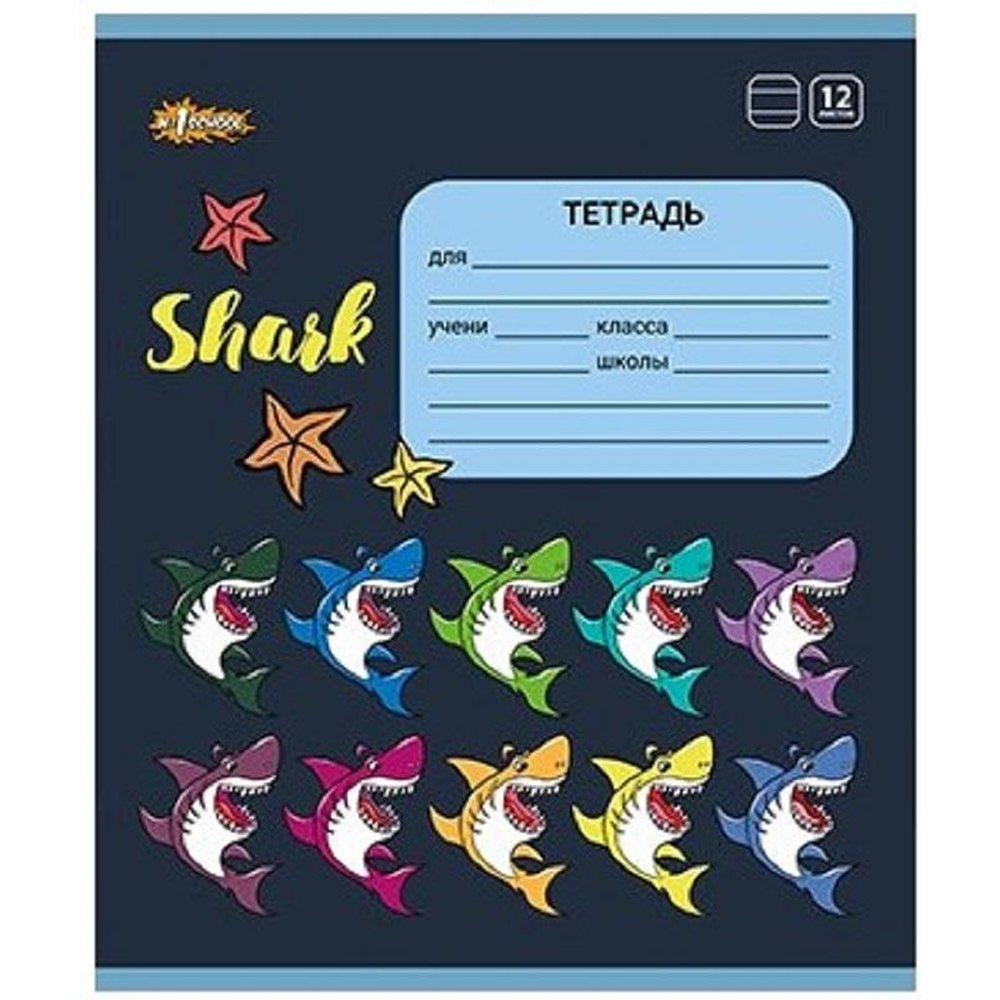 Тетрадь школьная №1 School А5 линия 12л 15 штук скрепка ВД-лак Shark микс - фото 4