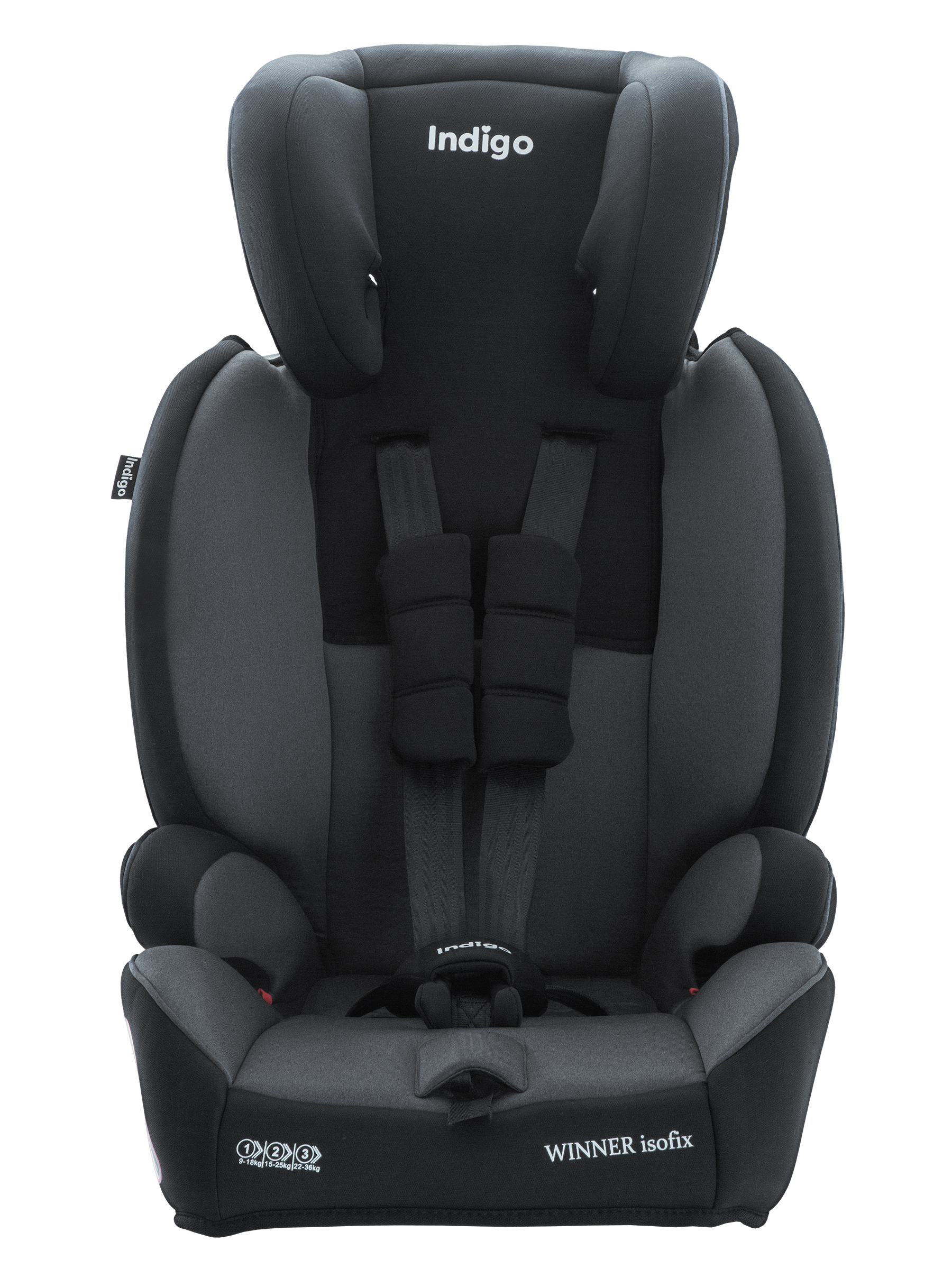 Автокресло бустер детское Indigo Winner isofix 9-36 кг группа 1/2/3 черный серый - фото 11