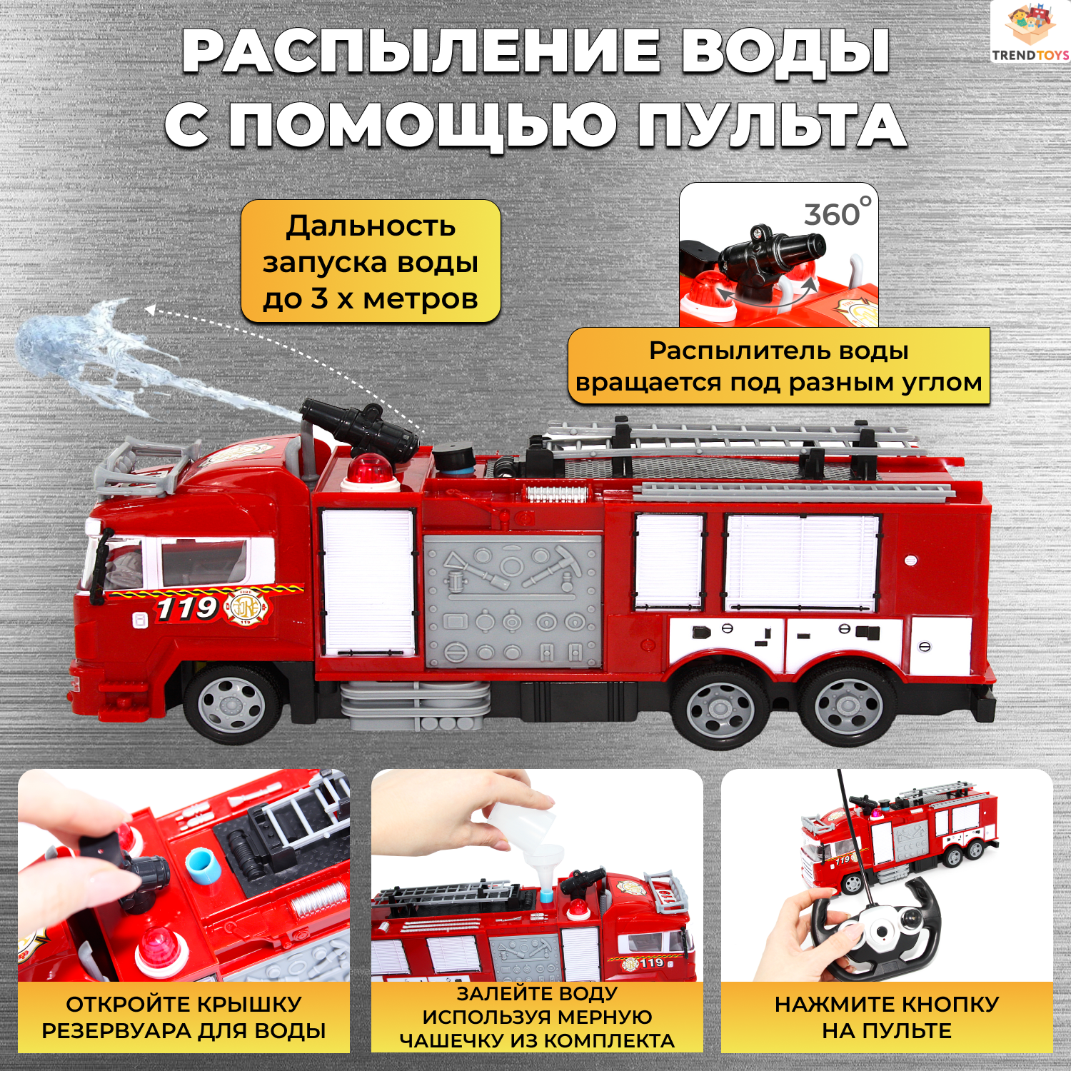 Пожарная машина TrendToys на пульте управления красный MNT003 - фото 2