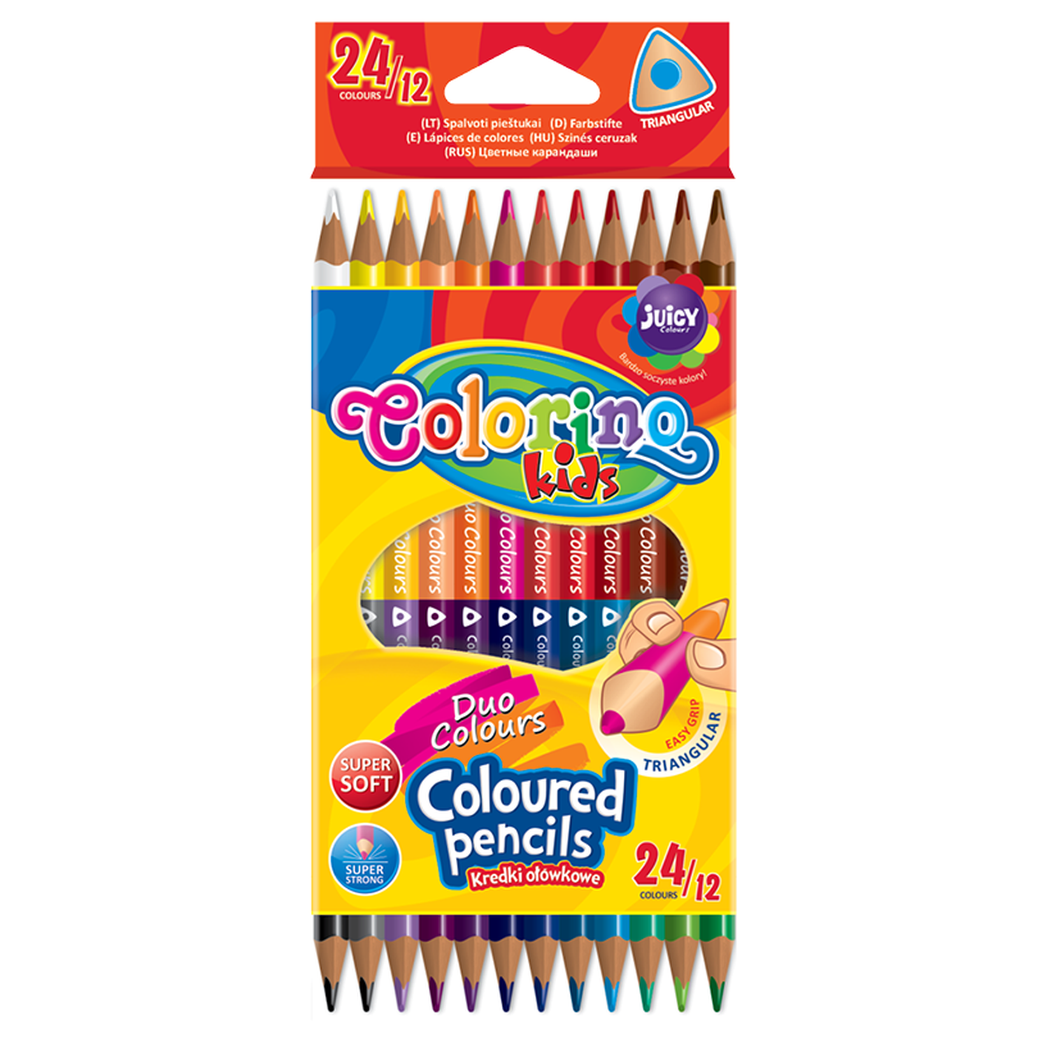 Цветные карандаши COLORINO Kids Треугольные двухсторонние 24 цвета 12 карандашей - фото 1