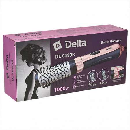 Фен-щётка для волос Delta DL-0499R черный с бежевым 1000 Вт 2 насаки вращение 360 холодный воздух