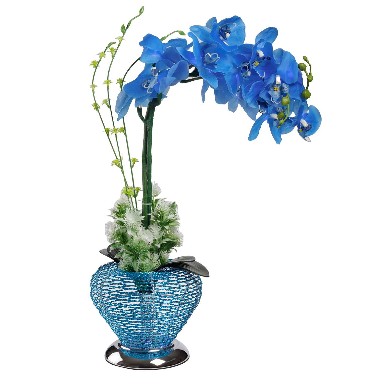 Светильник BABY STYLE светодиодный Орхидея голубой в металлической вазе с кнопкой 50 см - фото 1