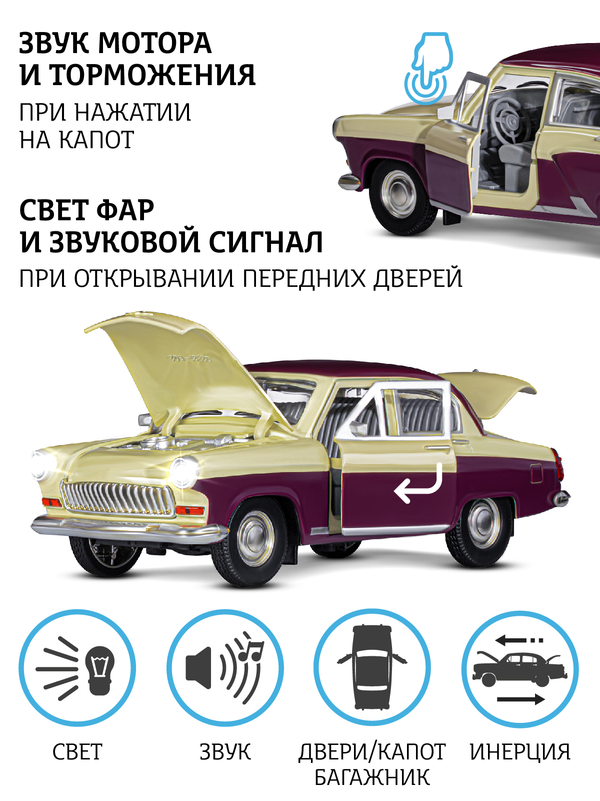 Автомобиль АВТОпанорама ГАЗ 21 Волга 1:24 многоцветный JB1200212 - фото 2