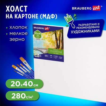 Холст на картоне Brauberg для рисования МДФ 20х40 см