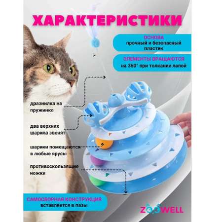 Игрушка для кошек ZDK ZooWell трек интерактивная с дразнилкой синяя