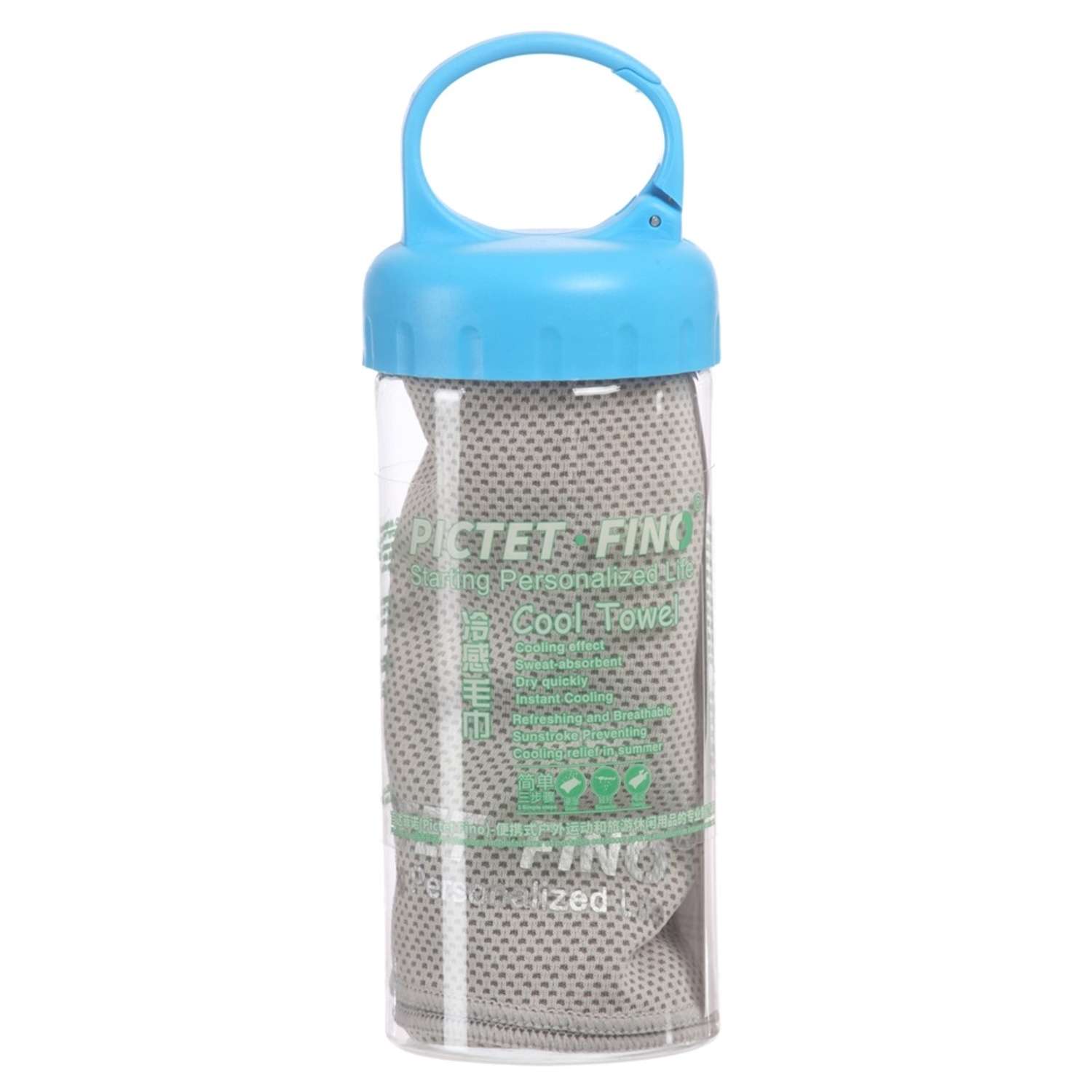 Спортивное полотенце PICTET FINO охлаждающее серое в пластиковой банке - фото 1