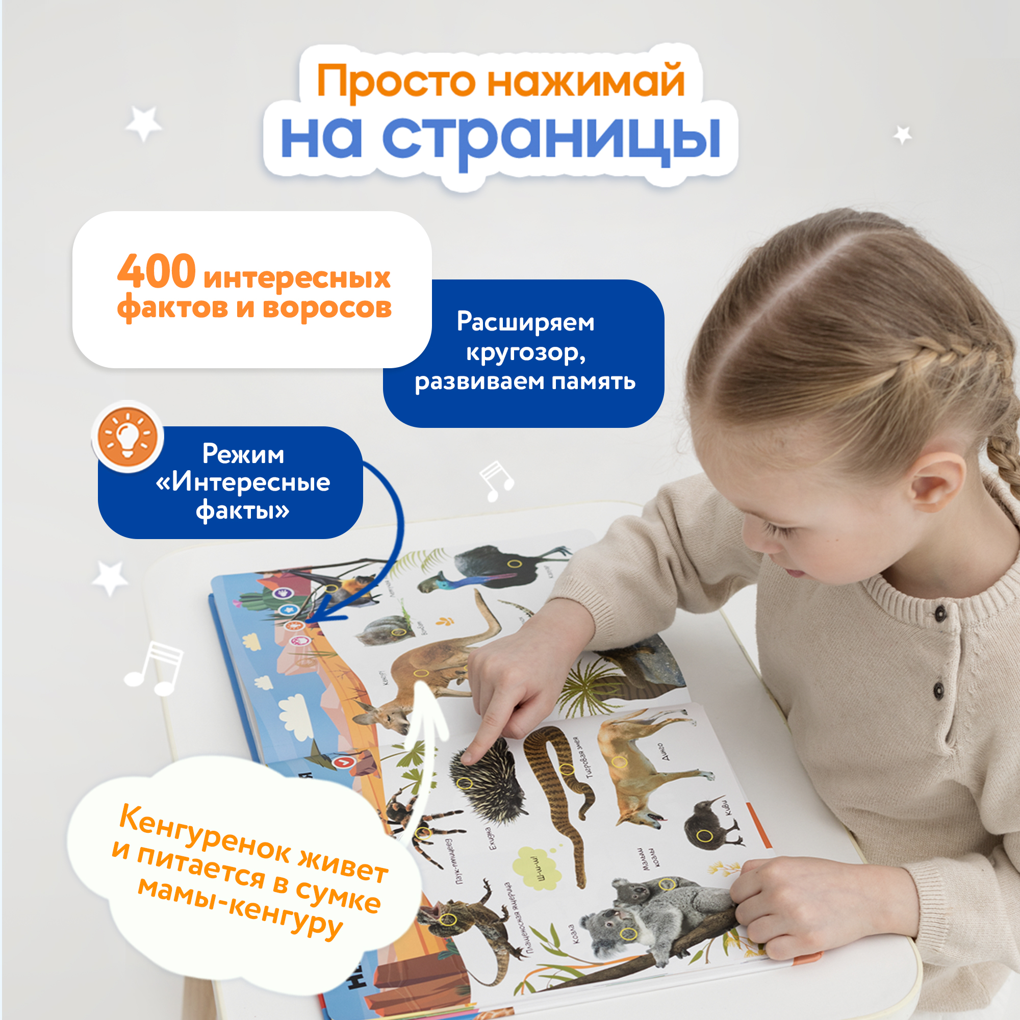 Говорящая книжка BertToys большая нажималка животные - фото 6