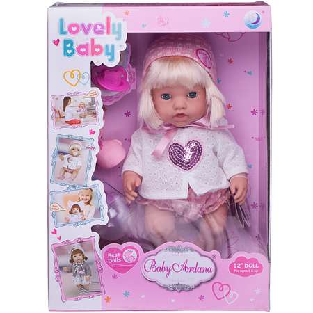Кукла-пупс ABTOYS Baby Ardana в белой кофточке с сердечком из пайеткок ажурных шортиках с аксессуарами 30см
