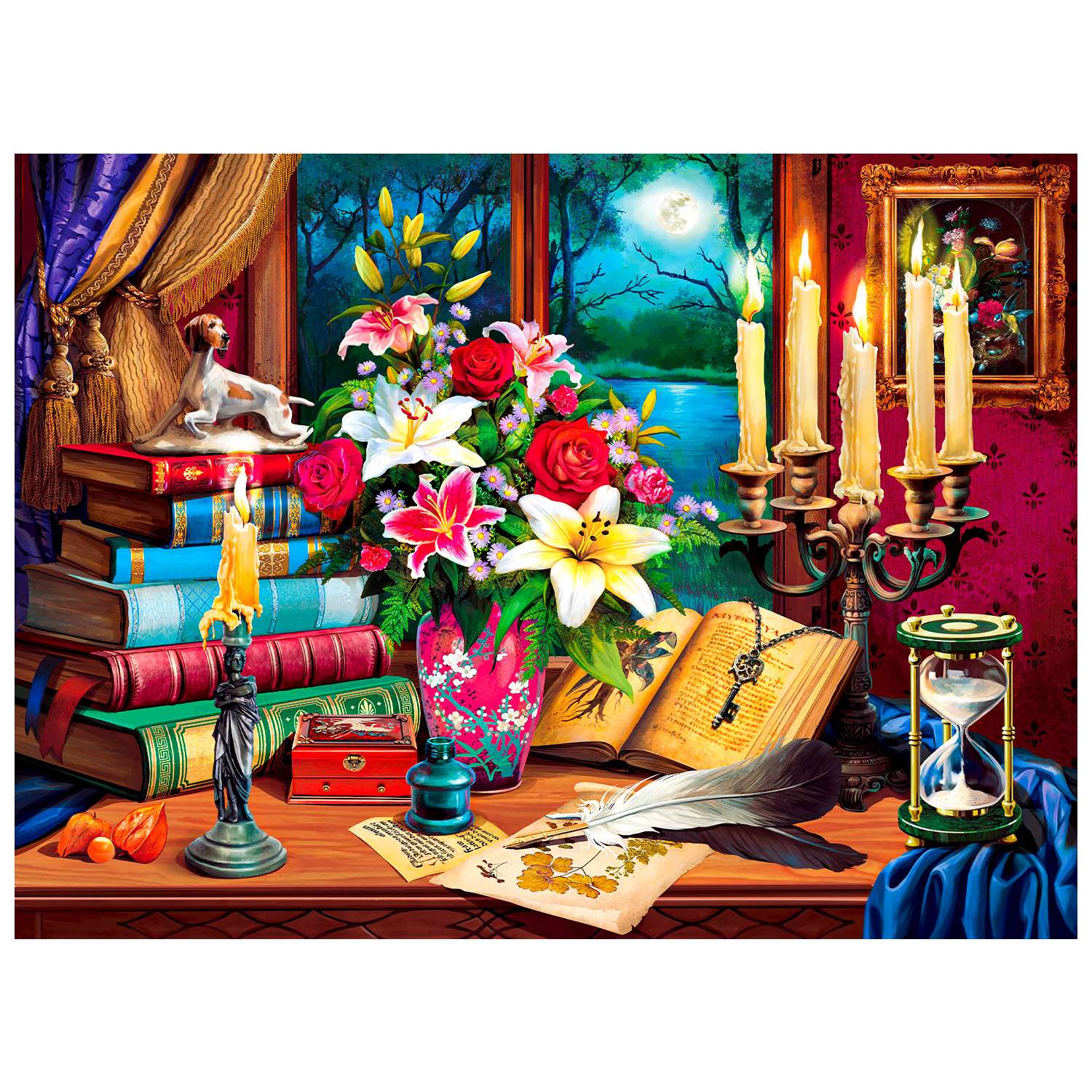 Картина по номерам Рыжий кот Натюрморт с букетом и свечами 40х50 см - фото 1