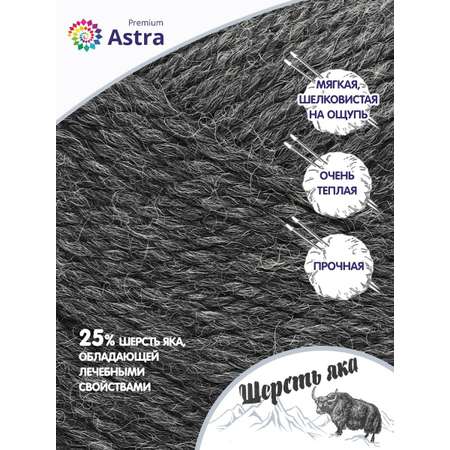 Пряжа Astra Premium Шерсть яка Yak wool теплая мягкая 100 г 120 м 14 графит 2 мотка