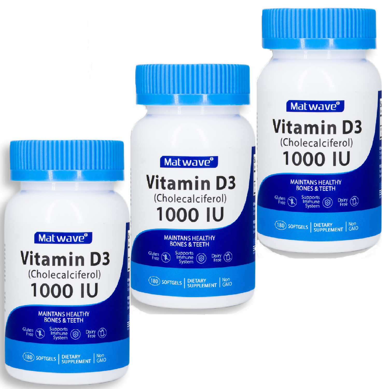 Витамины Matwave Д3 vitamin D3 1000 IU 25 мкг 180 капсул комплект 3 банки - фото 1