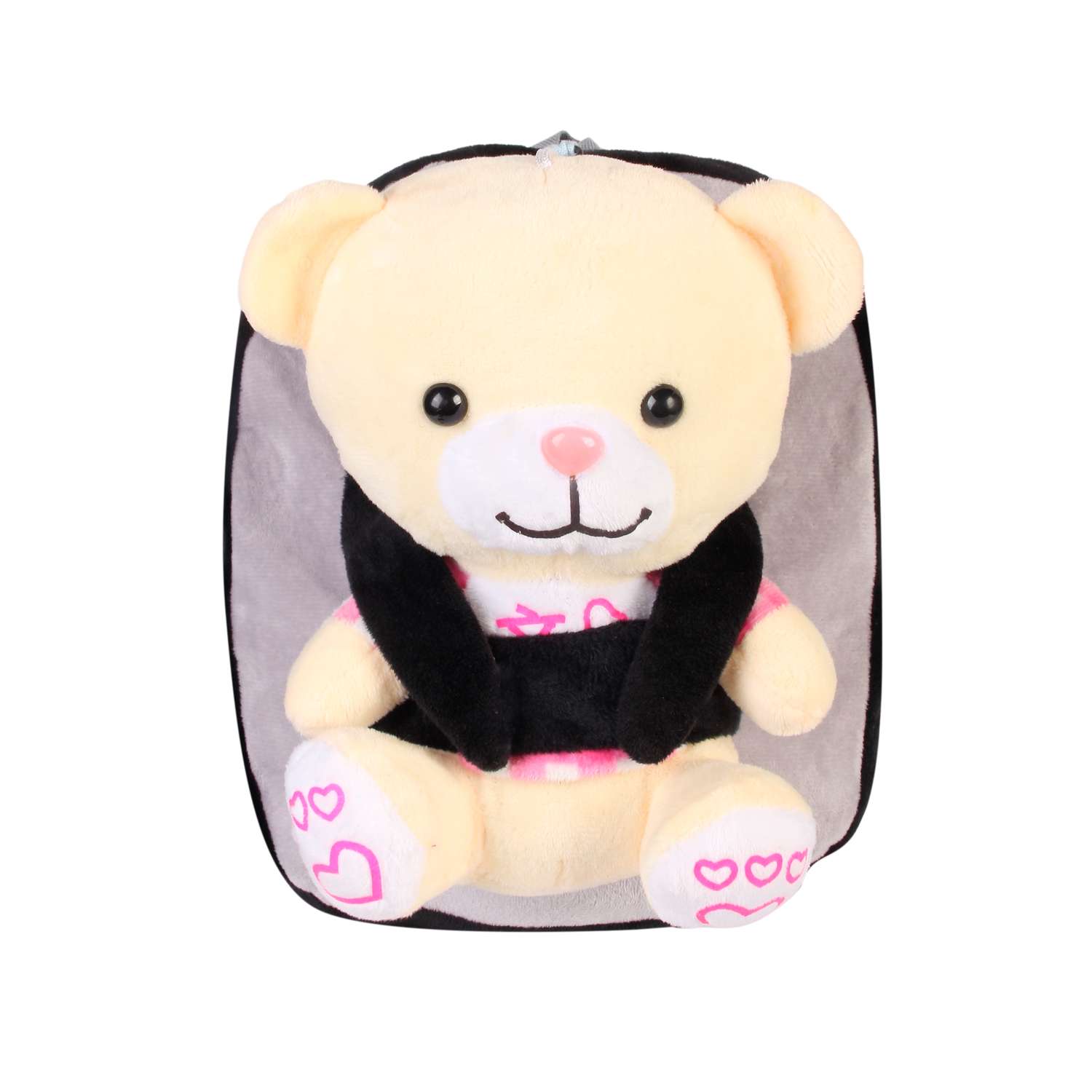 Рюкзак с игрушкой Little Mania серо-чёрный Мишка бледно-жёлтый - фото 1