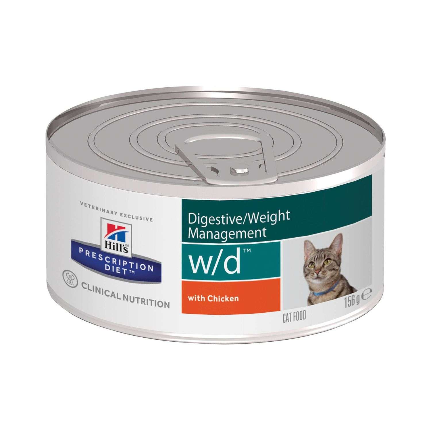 Корм для кошек HILLS 156г Prescription Diet w/d Digestive/Weight Management при сахарном диабете с курицей консервированный - фото 1