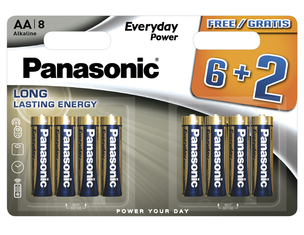 Щелочная батарейка Panasonic AA Everyday Power multi pack в блистере 8шт LR6REE/8B - фото 1